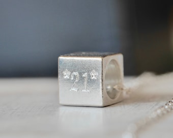 Personalised Engraved Cube Necklace in Silver or Gold