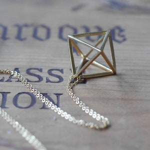 Unisex Octahedron Diamond Shape Brass Charm Geometric Necklace