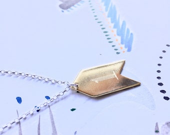 Personalized Brass Arrow Tag Necklace: Sterling Silver Chain