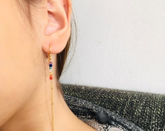 Seven Chakra Gemstone Drop Earrings with Sterling Silver or Gold