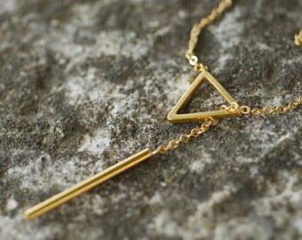 Gold Triangle Lariat Necklace: Geometric Y Necklace