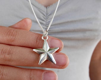 Personalized Sterling Silver Star Necklace: Engraved Celestial Pendant