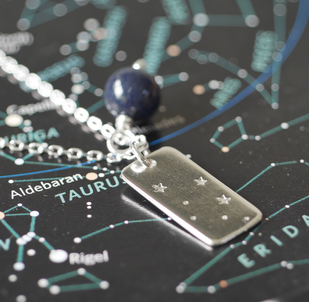 Personalised Sterling Silver Rectangle Constellation Tag and Birthstone ...