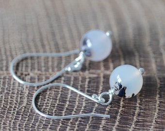 Montana Agate Sterling Silver Drop Earrings: Handmade Moss Agate