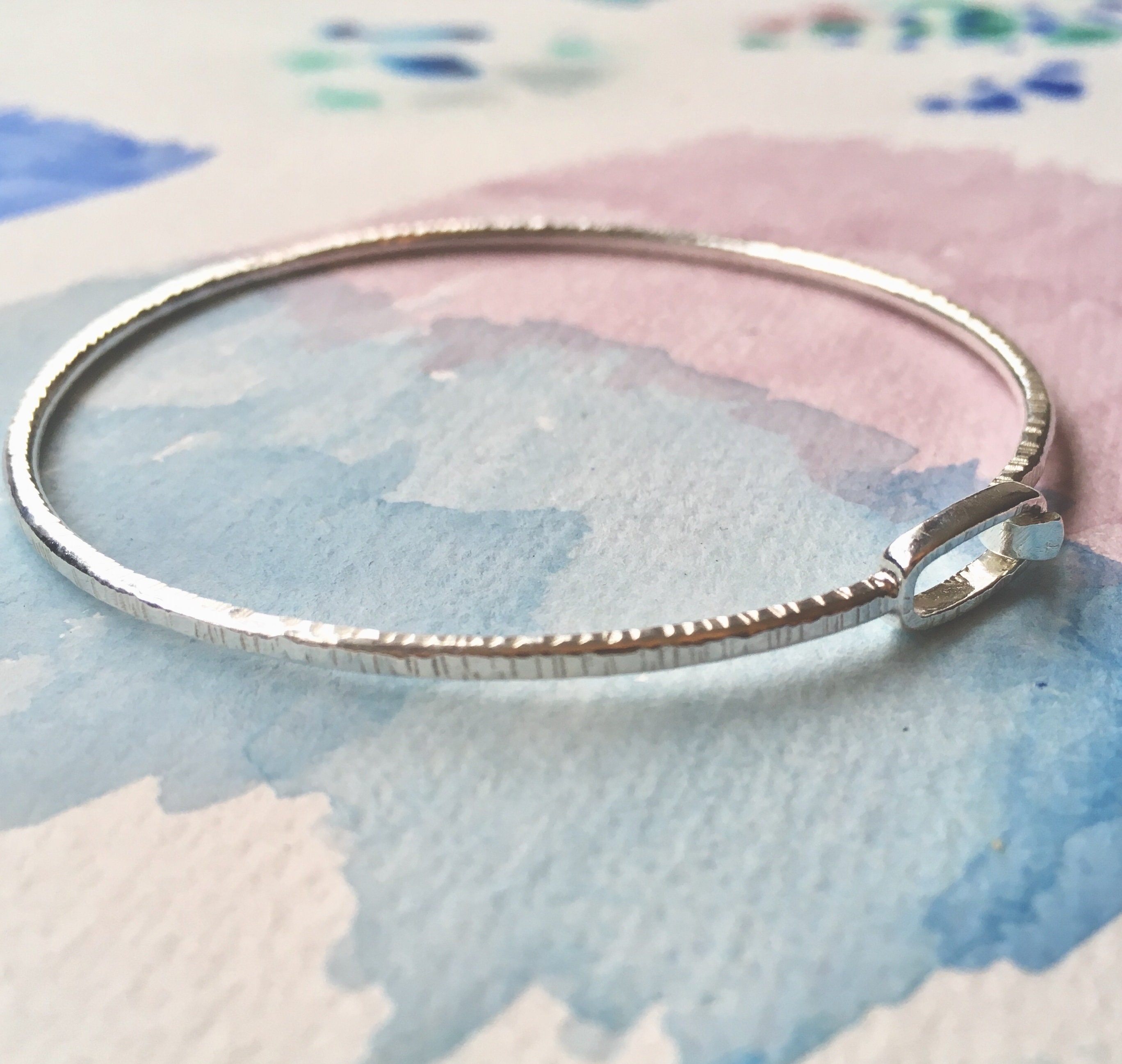 Sterling Silver Bangle - Textured Silver Bangle - Front
