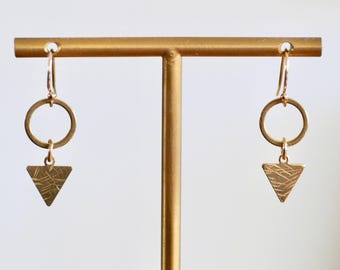 Circle and Triangle Gold Charm Dainty Drop Earrings