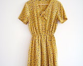 RESERVED! Yellow Purple Blue Pattern Bow Vintage Dress. Japanese cocktail dress. 70s Dress.