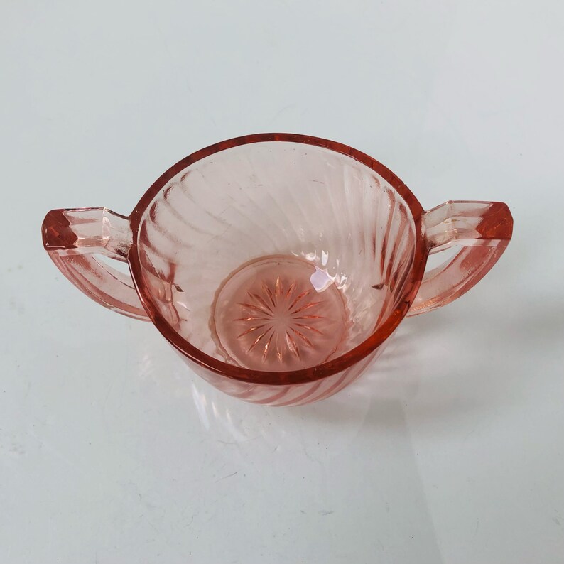 Vintage Pink Imperial Depression Glass Open Sugar Bowl. Swirl Design with 2 Handles image 2