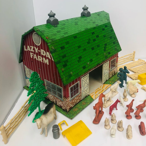 Vintage 1950s Marx Toy Tin Litho lazy Day Farm Etsy