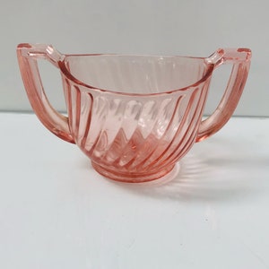 Vintage Pink Imperial Depression Glass Open Sugar Bowl. Swirl Design with 2 Handles image 4