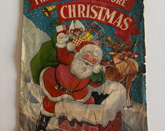 Vintage 'Twas Night Before Christmas Linenette Book Cover - BACK COVER ONLY for framing. Merrill Publishing, 1937.