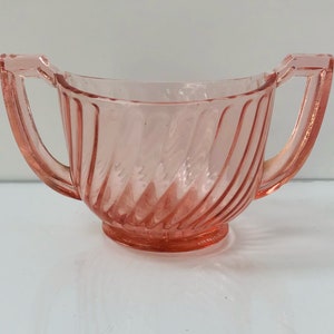 Vintage Pink Imperial Depression Glass Open Sugar Bowl. Swirl Design with 2 Handles image 1