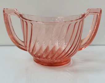 Vintage Pink Imperial Depression Glass Open Sugar Bowl. Swirl Design with 2 Handles