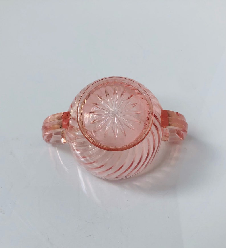 Vintage Pink Imperial Depression Glass Open Sugar Bowl. Swirl Design with 2 Handles image 3