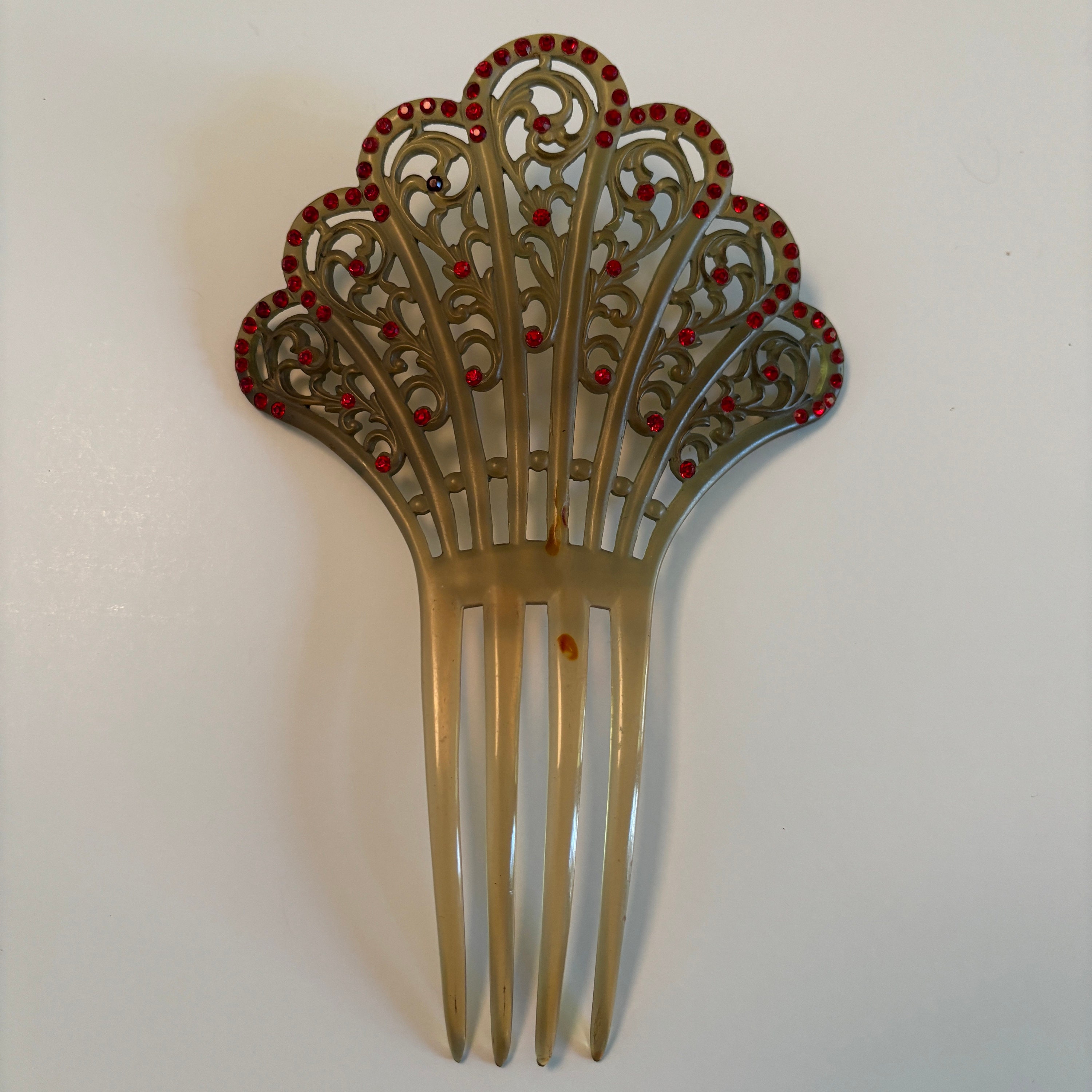 Antique Victorian Celluloid Hair Comb With Rhinestones  display picture 3