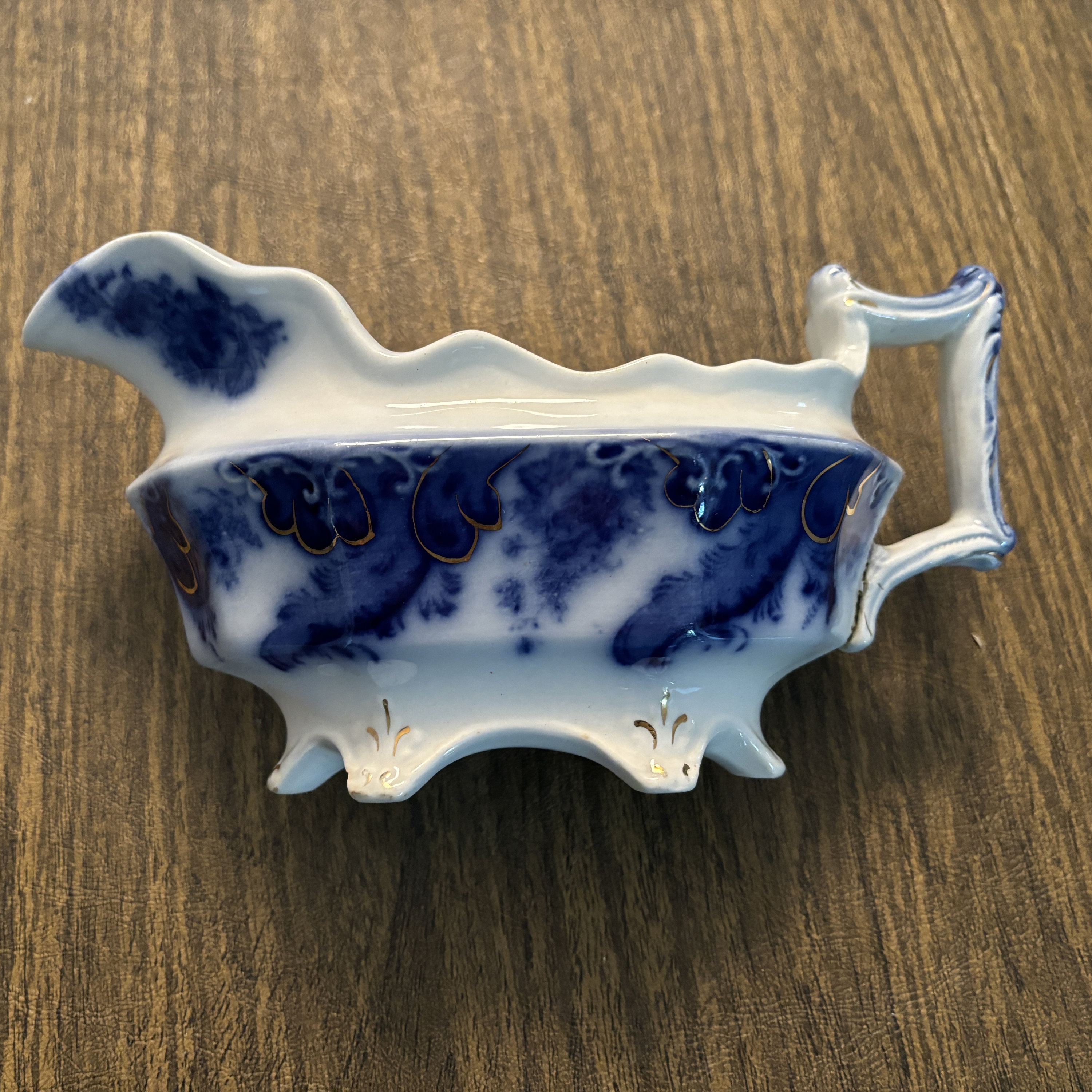 Antique W. H. Grindley Flow Blue Argyle Gravy Boat, 1800s England