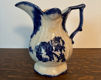 Antique Stafforshire England Ironstone Flow Blue Pitcher, 6 1/2" Tall