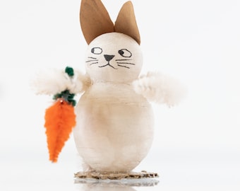 Vintage Inspired Spun Cotton Easter Rabbit with Chenille Carrot