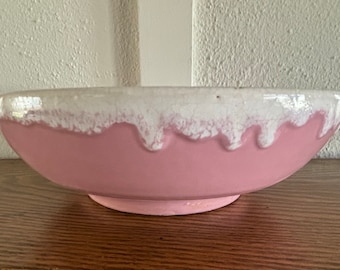 Rare Vintage MCM Hull Crestone Pink Pottery Drip Glaze Serving/Mixing Bowl - 1960s