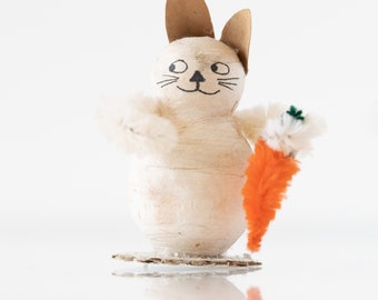 Vintage Inspired Spun Cotton Easter Rabbit with Chenille Carrot
