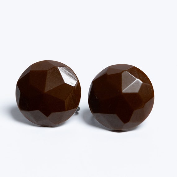 Vintage Brown Bakelite Faceted Screw Back Earring… - image 2