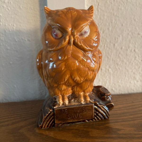 Vintage MCM "Be Wise, Save" Ceramic Owl Bank - Very Good Condition