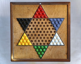 Chinese Checkers Wooden Game Board, Handcrafted Marble Board Game, Handmade Old Fashioned Wooden Board Game