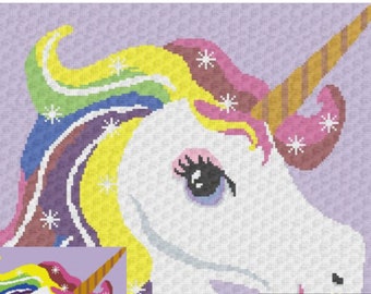 CROCHET UNICORN PATTERN Snowflake Rainbow Unicorn Graphgan Colorful Blanket Graph and Free Written Instructions For C2C and Single Crochet