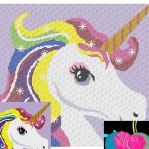 HÄKELANLEITUNG Schneeflocke Regenbogen Einhorn Graphgan Bunte Decke Graph und Schriftliche Anleitung für C2C und Einzelhäkeln
