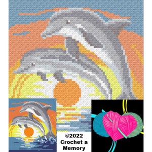 MOTIF AU CROCHET DAUPHINS | Modèle de couverture Ocean Life C2C | Motif de coussin assorti dauphins Sc | Instructions écrites incluses.