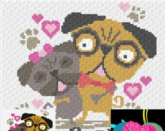 PUGS CROCHET PATTERN | C2C Pug Puppies C2C Blanket | Matching Sc Puppies Throw Pillow Pattern | Written Instructions Included.