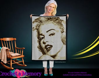 Patrón gráfico de retrato de ganchillo de Marilyn Monroe, patrón gráfico de Marilyn Monroe SC, patrón de manta American Icon