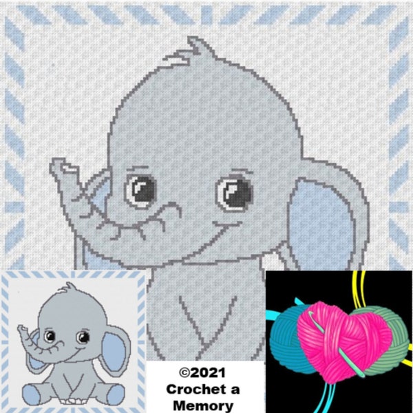 CROCHET ELEPHANT PATTERN C2C Baby Graphgan Coming Home Baby Gift Baby Shower Gift Baby Boy Blue Elephant With C2C and Sc Written Pattern