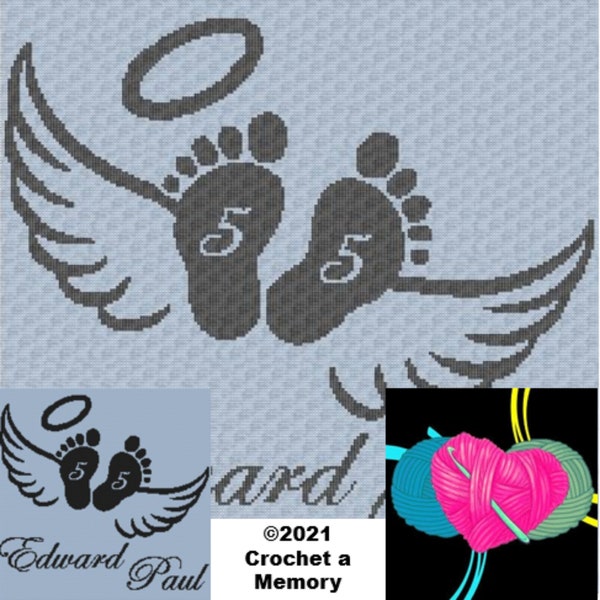 ANGEL BABY BOY Crochet Memorial Graphgan Pattern Keepsake Blanket Pregnancy Loss Infant Loss Child Loss Sc or C2C Written Pattern Included