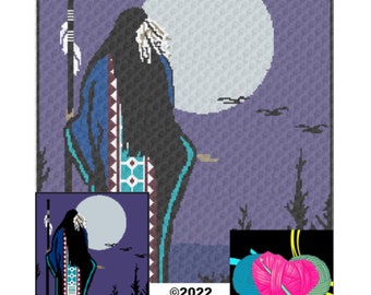 Stunning Native Woman Looking at the Moon CROCHET Graphgan PATTERN Crochet Graph Pattern Written included Crochet Sc Pattern Crochet Gift