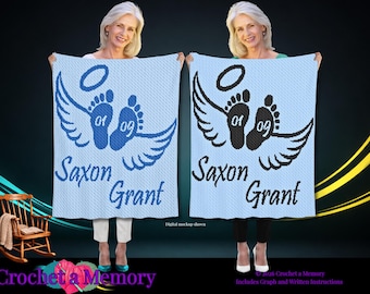 Custom SC Angel Baby Crochet Graphgan Pattern: Baby Boy Memorial Keepsake Blanket