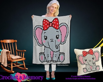 Patrón gráfico de elefante a crochet, patrón de manta de bebé C2C, patrón de elefante SC Graphgan
