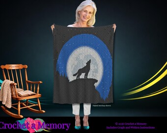 Wolf Howling at Moon Crochet Graphgan Pattern (PDF Pattern)