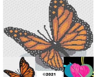 Motif graphique au crochet papillon monarque : couverture C2C, coussin décoratif (Modèle PDF)