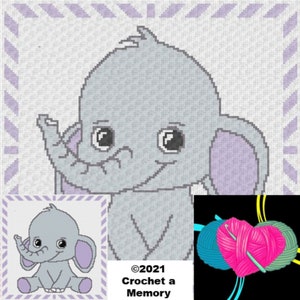 ELEPHANT CROCHET PATTERN C2C Graphgan Coming Home Baby Gift Baby Shower Gift Baby Purple Elephant With C2C and Sc Written Pattern Unisex