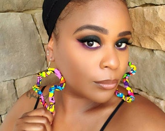 African Print Fabric Earrings, African Earrings, Ankara Earrings, African Jewelry, Fabric Wrapped Earrings, Africa Hoop Earrings
