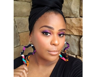 African Print Fabric Earrings, Africa Earrings, Ankara Earrings, African Jewelry, Fabric Wrapped Earrings, Africa Hoop Earrings