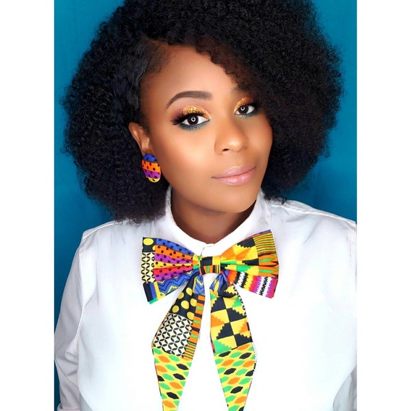 Women's Femme Bow Tie Blue, Yellow, Red, Green, Black, Orange, African Print, Kente, Polka Dot, Special Occassion, Birthday, Mothers Day