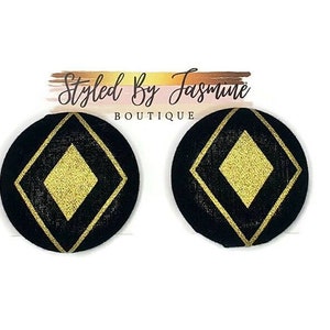 African Print Oversized Button Earrings, African Jewelry, African Earrings, Black and Gold Earrings