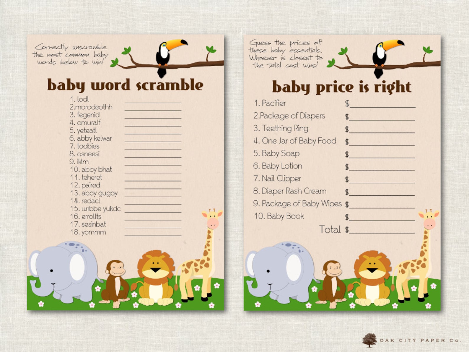 Safari Baby Shower Games Jungle Baby Shower Games Baby Etsy