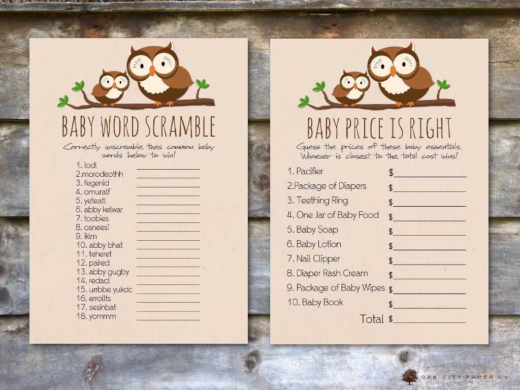 Owl Baby Shower Games Package Baby Shower Games Owl Shower Etsy Canada