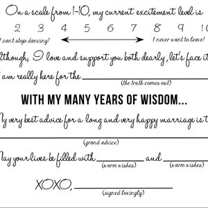 Printable Wedding Mad Lib, Wedding Advice Card, Newlywed Advice Card, Wedding Activity for ...