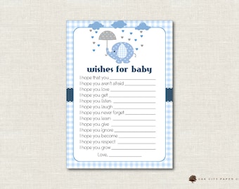 Elephant Wishes for Baby, Wishes for Baby Card, Well Wishes for Baby, Elephant, Baby Shower Wishes for Baby, Umbrella, Rain - Printable, DIY