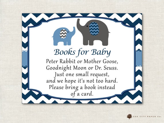 50 blue elephant books for baby shower request cards invitation