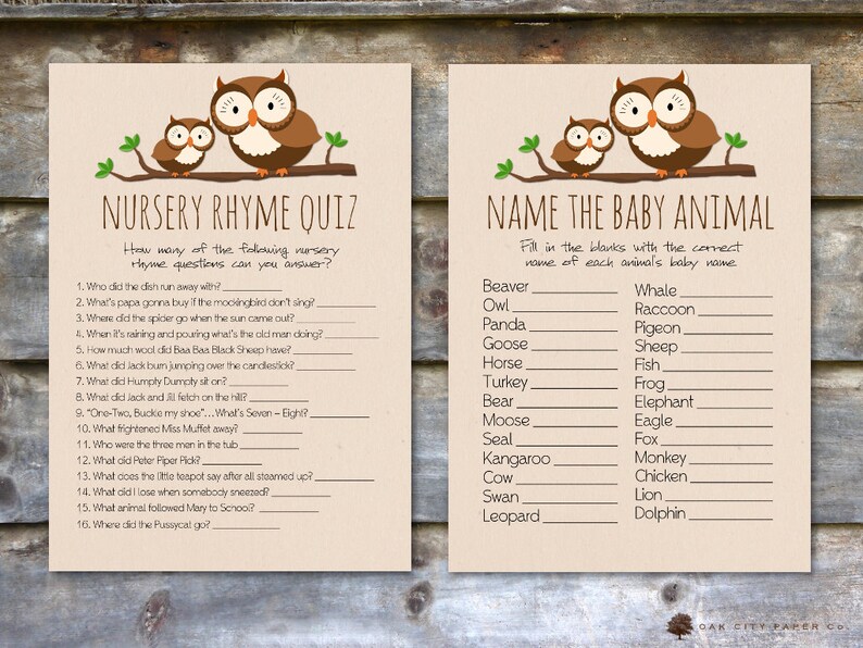 Owl Baby Shower Games Package Baby Shower Games Owl Shower - Etsy